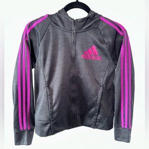 Adidas Zip Up Hooded Jacket Black with Pink Trim Youth XL 16